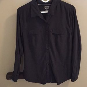 REI performance black button up shirt